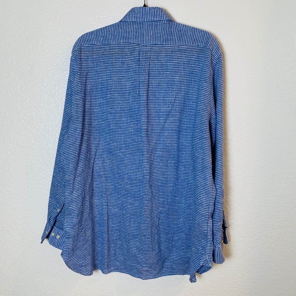 Ralph Lauren Mens Classic Fit Button Down Shirt Size Large 17 34/35 Blue Linen - Picture 10 of 13